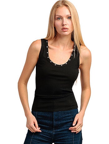 T-shirt senza maniche a coste con dettagli metallici da donna ADMAS
