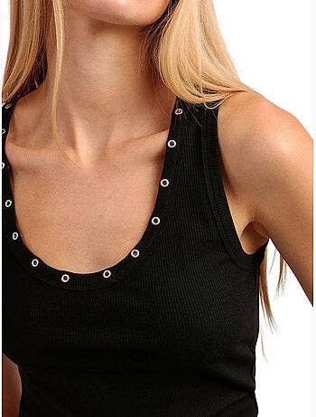 T-shirt senza maniche a coste con dettagli metallici da donna ADMAS
