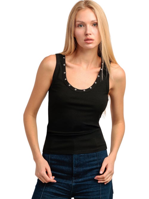 T-shirt senza maniche a coste con dettagli metallici da donna ADMAS - Kiabi