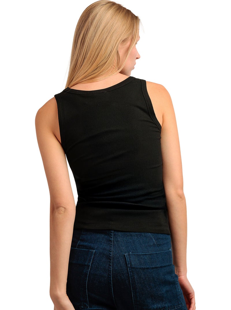 T-shirt senza maniche a coste con dettagli metallici da donna ADMAS Nero - Kiabi