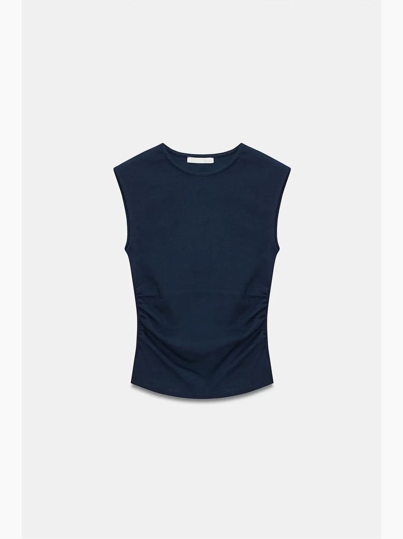 T-shirt senza maniche a costine con girocollo, slim fit dilvin Blu laguna - Kiabi