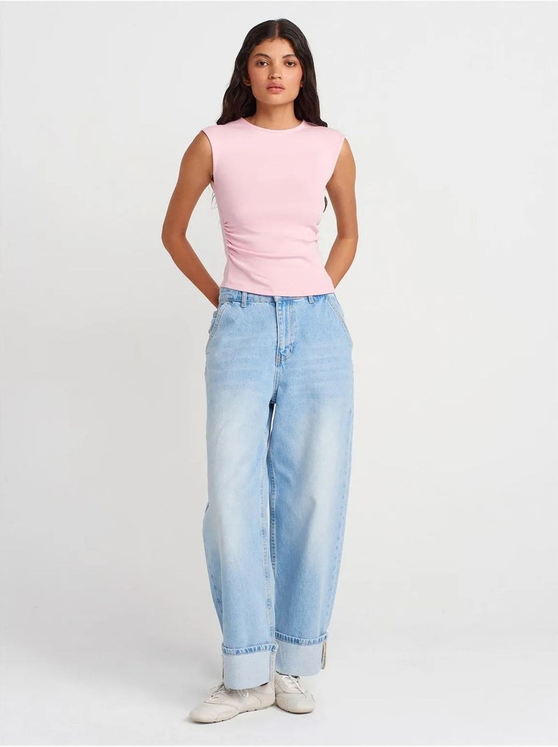 T-shirt senza maniche a costine con girocollo, slim fit dilvin Rosa chiaro - Kiabi