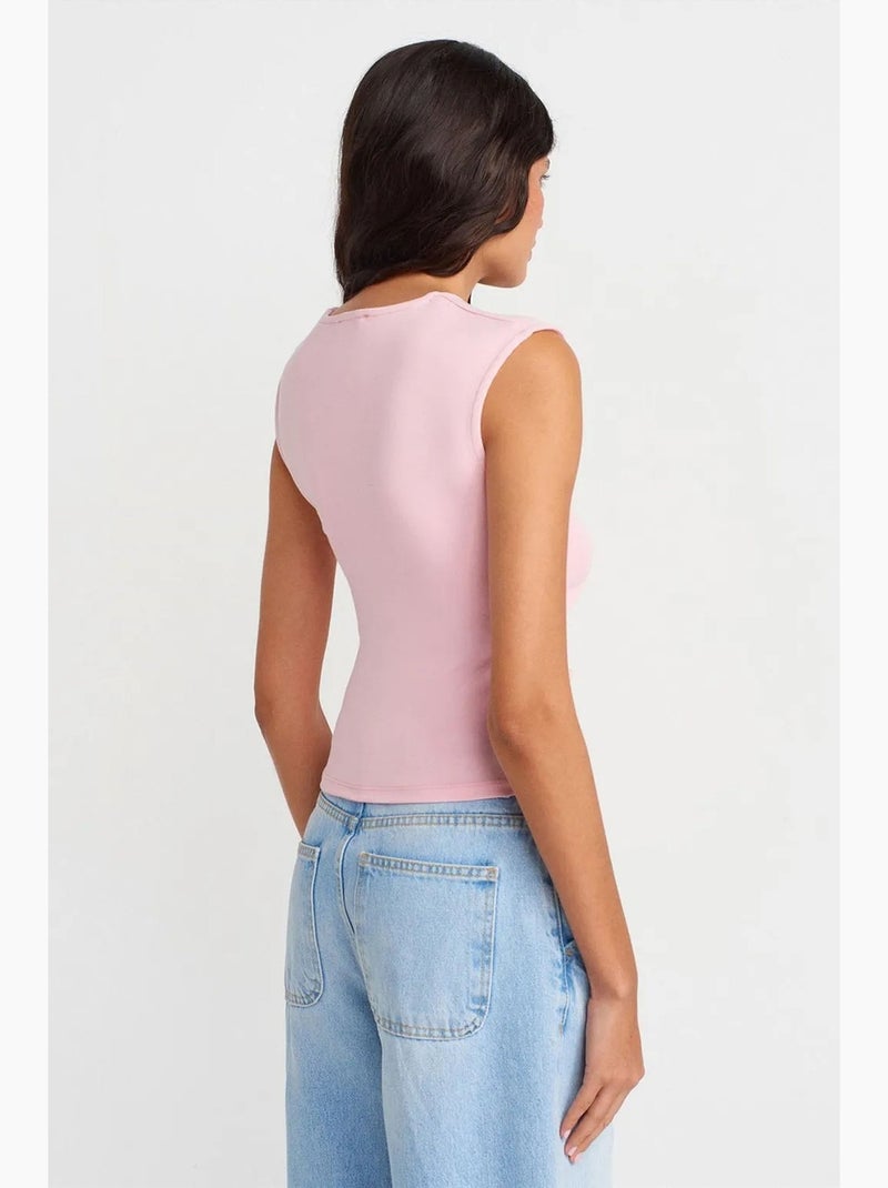 T-shirt senza maniche a costine con girocollo, slim fit dilvin Rosa chiaro - Kiabi