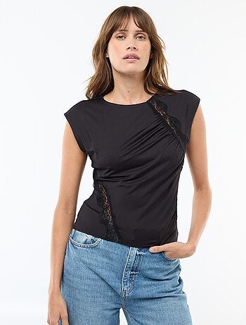 T-shirt senza maniche con pizzo sul davanti