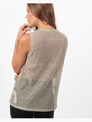 T-shirt senza maniche da donna ADMAS con applicazioni floreali