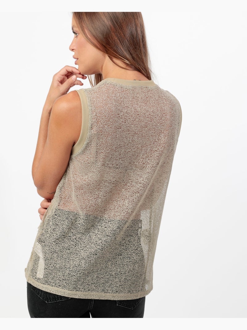 T-shirt senza maniche da donna ADMAS con applicazioni floreali Cammello - Kiabi