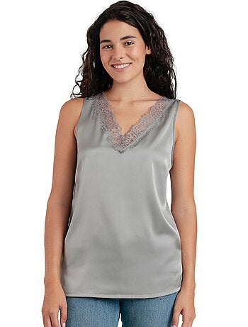 T-shirt senza maniche da donna in raso e pizzo ADMAS