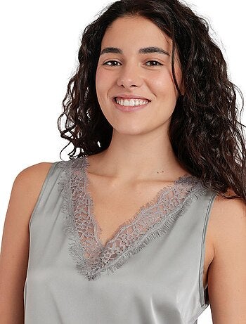 T-shirt senza maniche da donna in raso e pizzo ADMAS