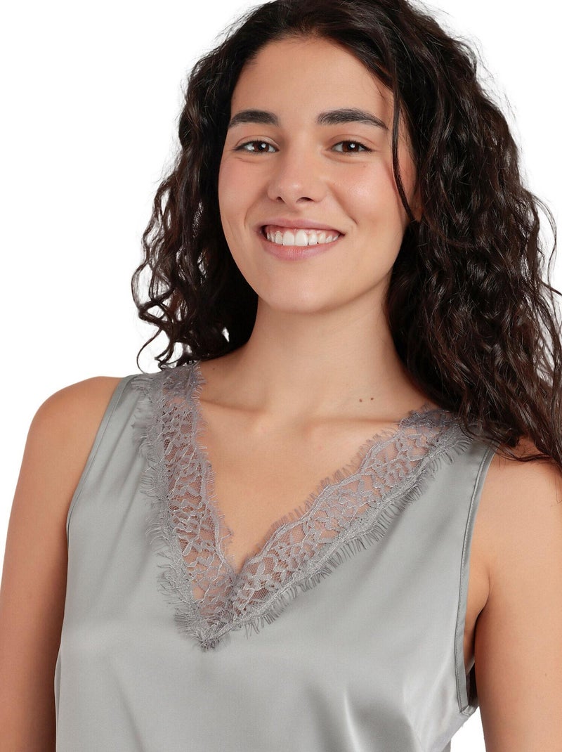 T-shirt senza maniche da donna in raso e pizzo ADMAS Grigio - Kiabi