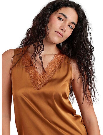 T-shirt senza maniche da donna in raso e pizzo ADMAS