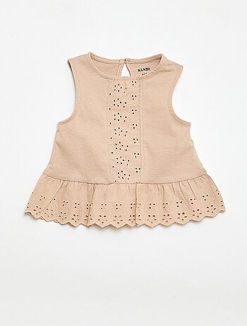 T-shirt senza maniche in jersey di cotone con dettagli in pizzo sangallo