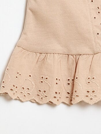 T-shirt senza maniche in jersey di cotone con dettagli in pizzo sangallo