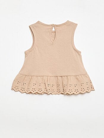 T-shirt senza maniche in jersey di cotone con dettagli in pizzo sangallo