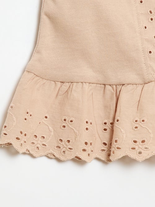 T-shirt senza maniche in jersey di cotone con dettagli in pizzo sangallo - Kiabi