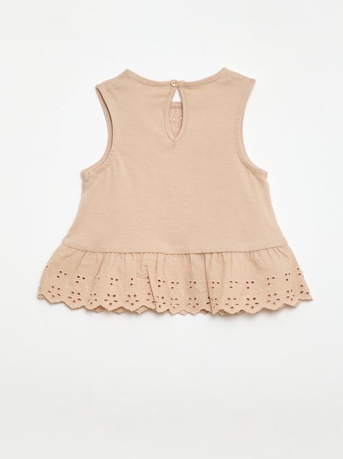 T-shirt senza maniche in jersey di cotone con dettagli in pizzo sangallo - Kiabi