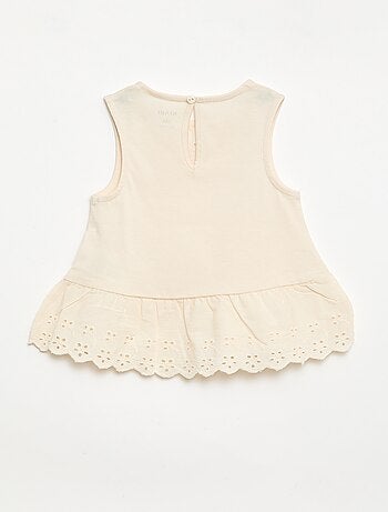 T-shirt senza maniche in jersey di cotone con dettagli in pizzo sangallo