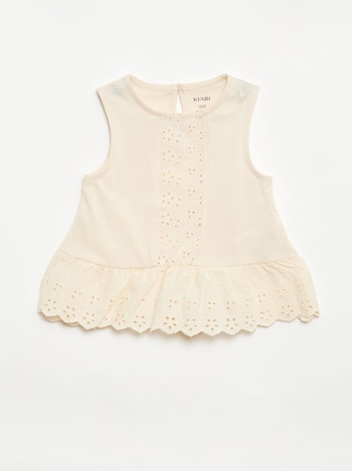 T-shirt senza maniche in jersey di cotone con dettagli in pizzo sangallo - Kiabi