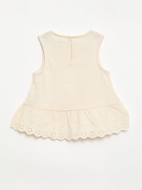 T-shirt senza maniche in jersey di cotone con dettagli in pizzo sangallo - Kiabi