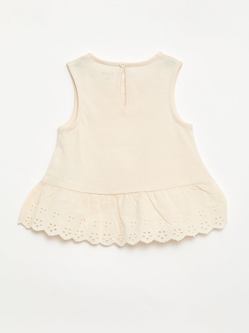 T-shirt senza maniche in jersey di cotone con dettagli in pizzo sangallo Bianco Ecru - Kiabi