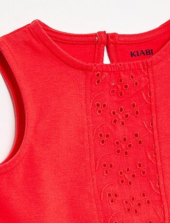 T-shirt senza maniche in jersey di cotone con dettagli in pizzo sangallo