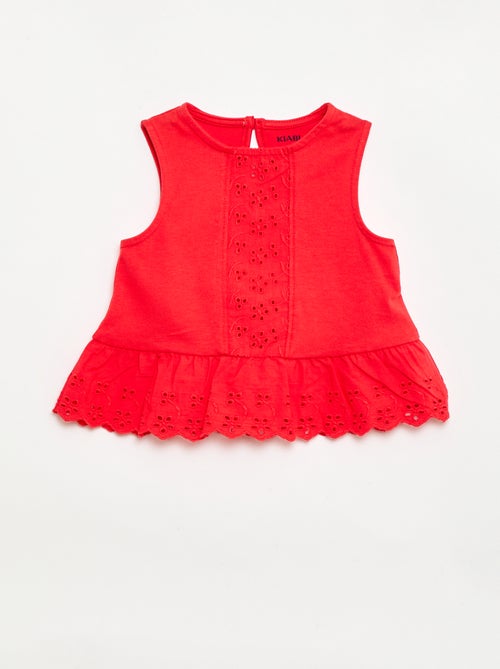 T-shirt senza maniche in jersey di cotone con dettagli in pizzo sangallo - Kiabi