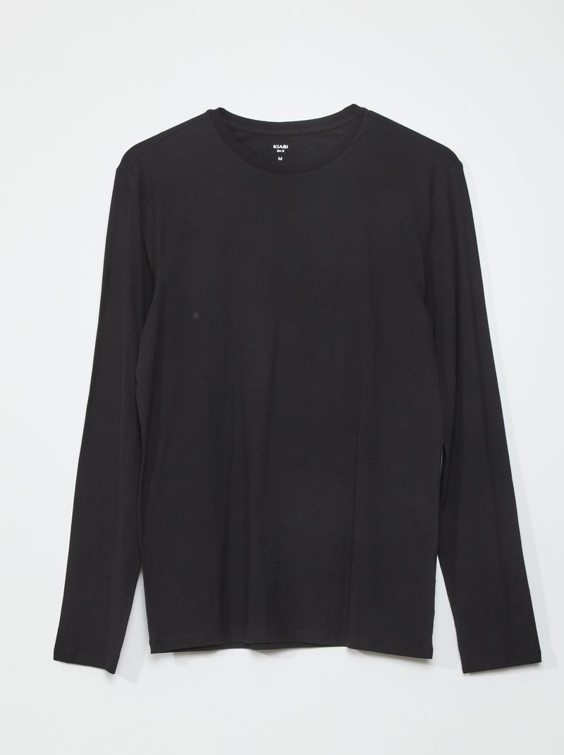 T-shirt slim fit a maniche lunghe nero - Kiabi
