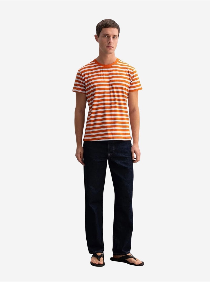 T-shirt slim fit a righe con girocollo giesto Arancione - Kiabi
