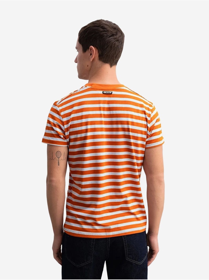 T-shirt slim fit a righe con girocollo giesto Arancione - Kiabi