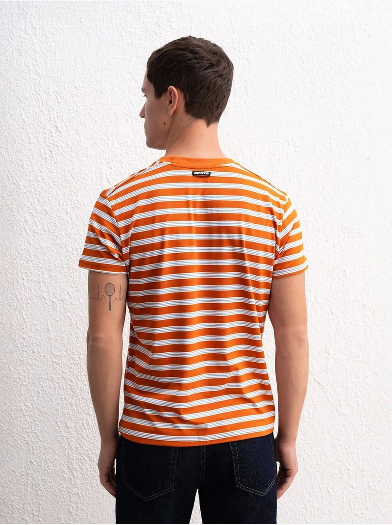 T-shirt slim fit a righe con girocollo giesto Arancione - Kiabi
