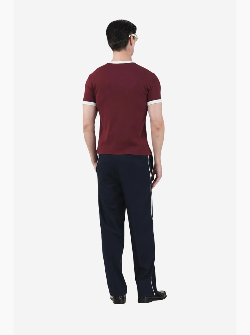 T-shirt slim fit con girocollo e bordatura a contrasto giesto Rosso bordeaux - Kiabi