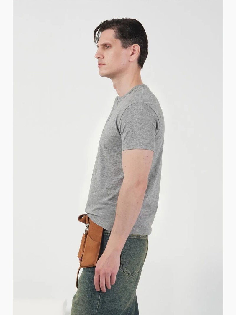 T-shirt slim fit con girocollo e bottoni giesto Grigio - Kiabi