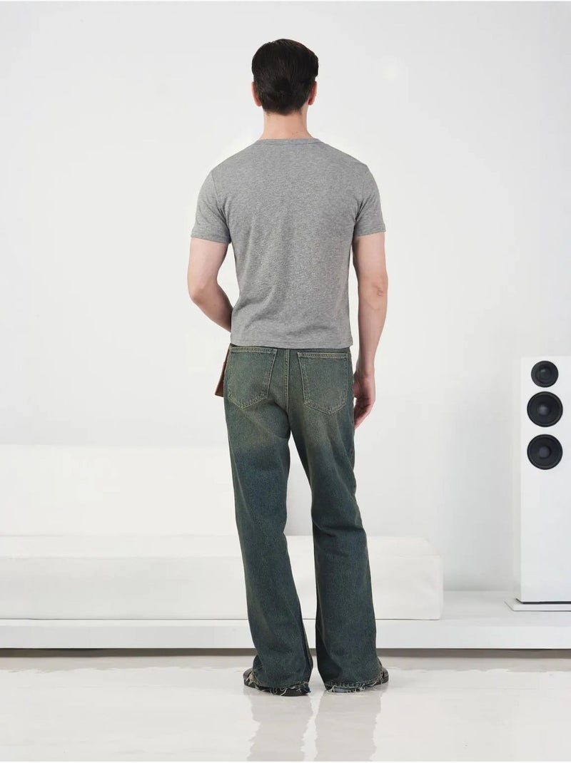 T-shirt slim fit con girocollo e bottoni giesto Grigio - Kiabi