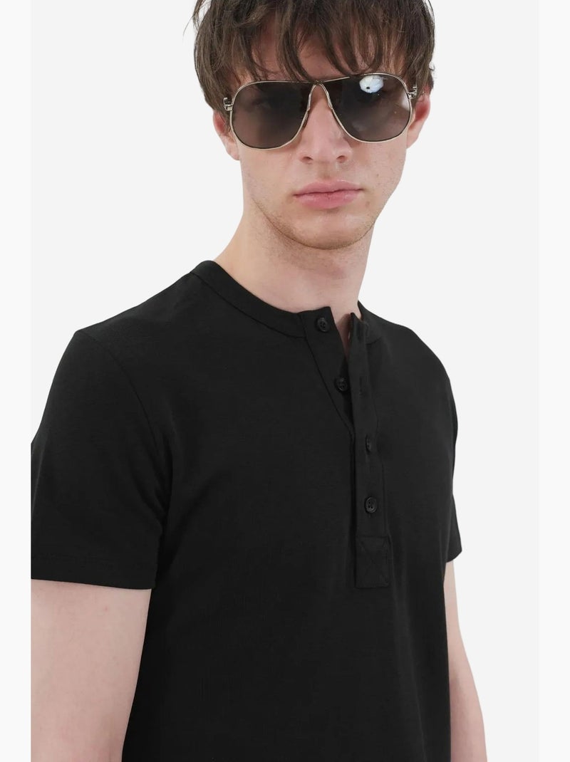 T-shirt slim fit con girocollo e bottoni giesto Nero - Kiabi