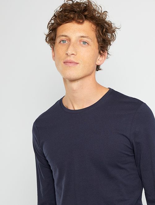 T-shirt slim fit maniche lunghe - BLU - Kiabi - 4.00€