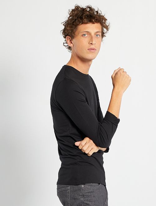 T-shirt slim fit maniche lunghe - nero - Kiabi - 4.00€
