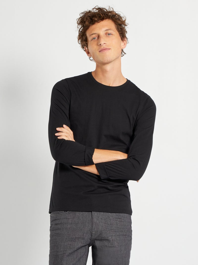 T-shirt slim fit maniche lunghe Nero - Kiabi