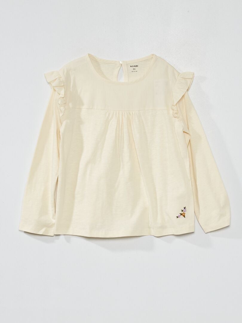 T-shirt spalle con volant BIANCO - Kiabi