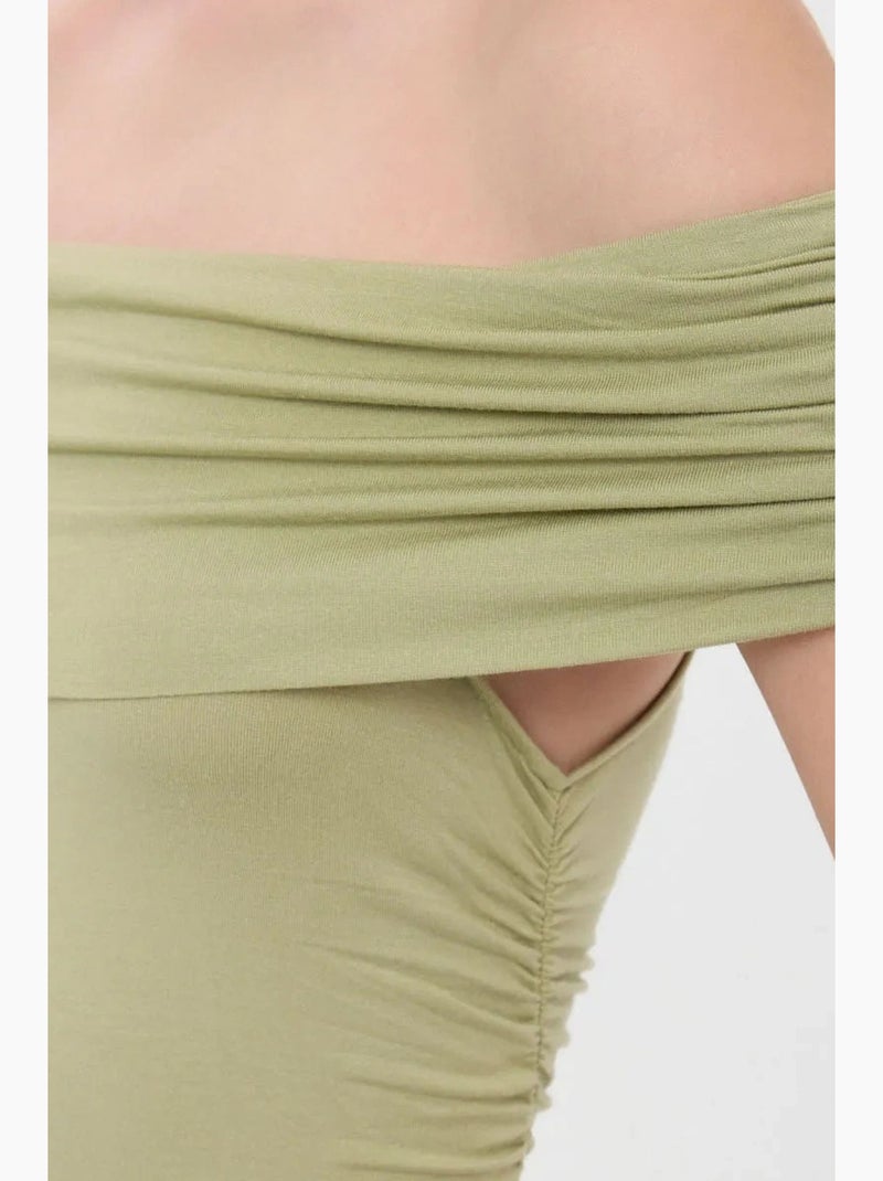 T-shirt spalle scoperte arricciata aderente manica corta hiccup Verde - Kiabi