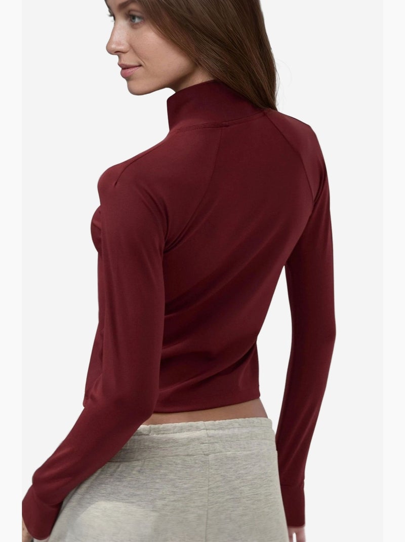 T-shirt sportiva aderente con zip e collo alto hiccup Rosso bordeaux - Kiabi