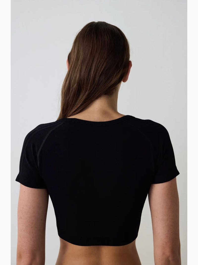 T-shirt sportiva corta manica corta senza cuciture aderente penti Nero - Kiabi