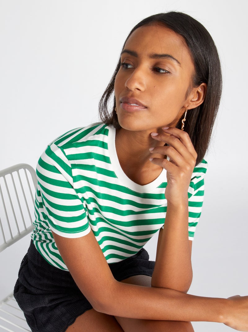 T-shirt stampa a righe VERDE - Kiabi