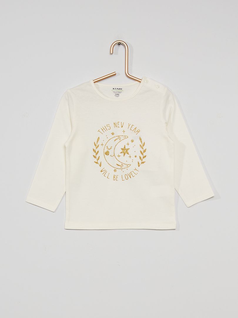 T-shirt stampa con paillettes BIANCO - Kiabi