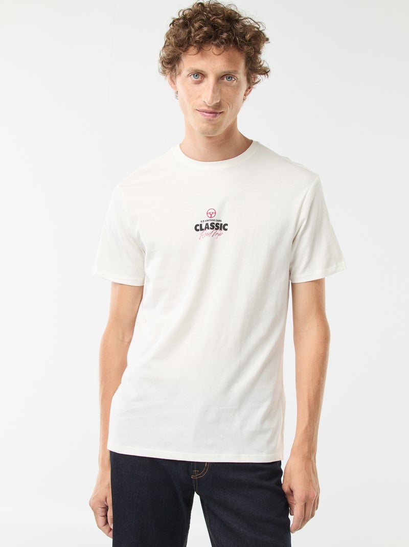 Maniche Corte Kiabi Maglietta Bianca T-shirt Stampata A Maniche