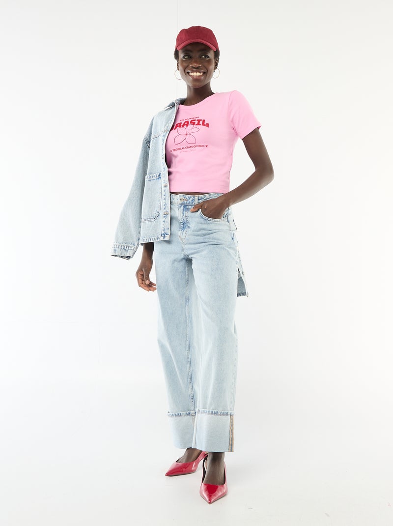 T-shirt stampata a maniche corte con motivo Rosa - Kiabi