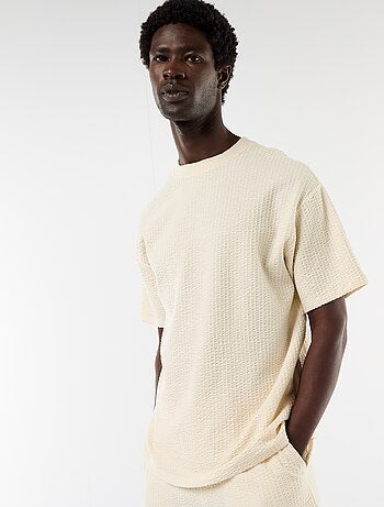 T-shirt stampata a maniche corte in tessuto a nido d'ape