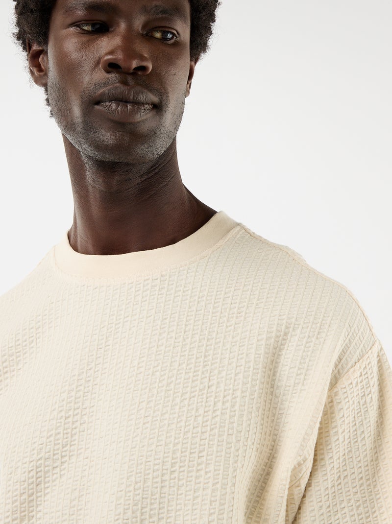 T-shirt stampata a maniche corte in tessuto a nido d'ape Bianco - Kiabi
