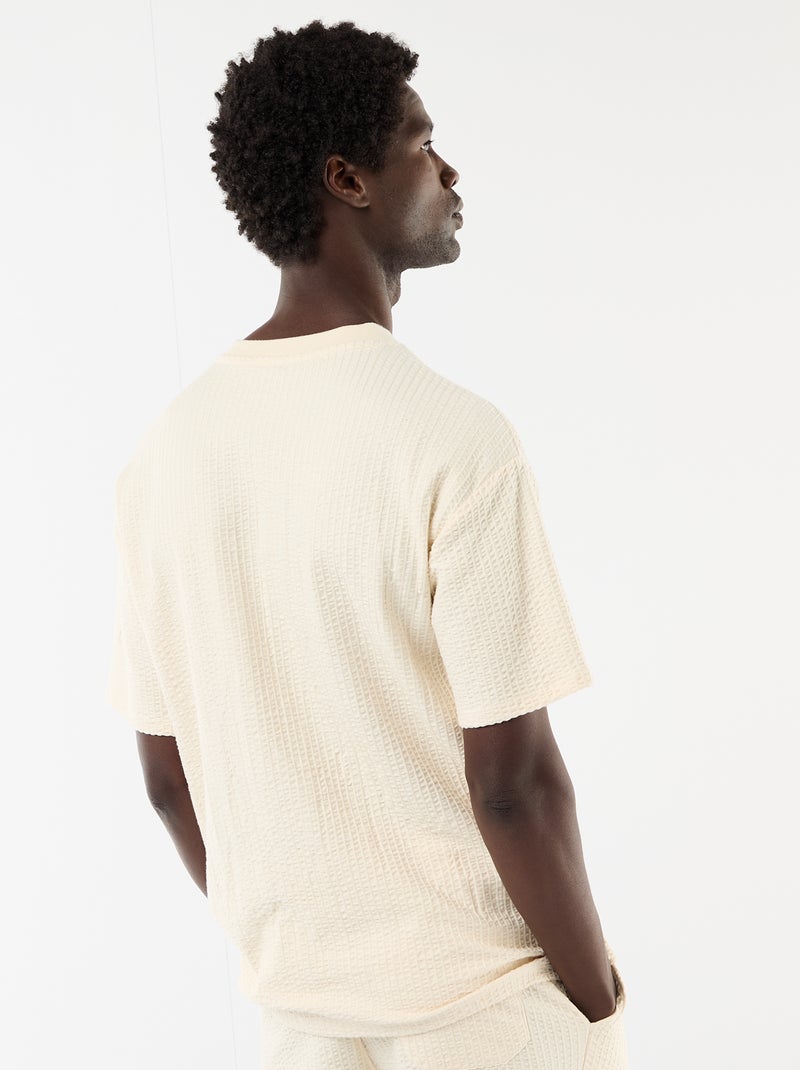 T-shirt stampata a maniche corte in tessuto a nido d'ape Bianco - Kiabi
