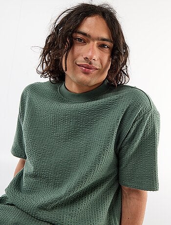 T-shirt stampata a maniche corte in tessuto a nido d'ape