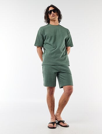 T-shirt stampata a maniche corte in tessuto a nido d'ape