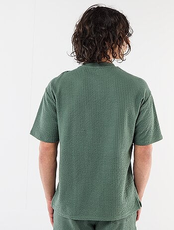 T-shirt stampata a maniche corte in tessuto a nido d'ape